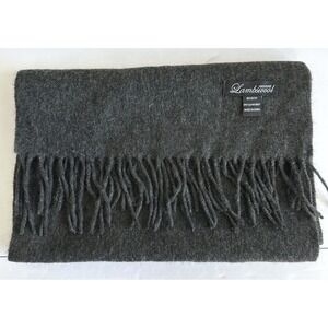 Unisex 100% Lambswool Scarf Charcoal‎ Gray Fringe Men's 12x62 in Quiet Luxury